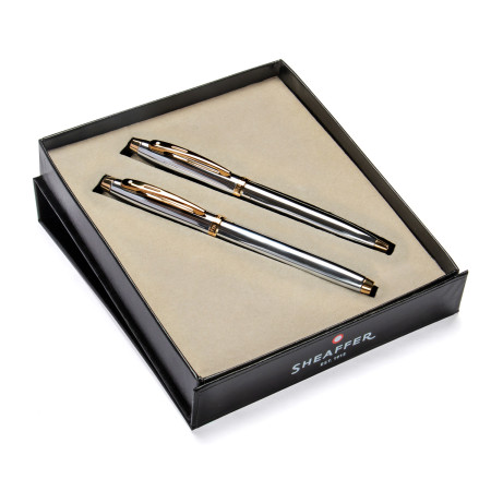 Sheaffer 100 Ballpoint Pen & Fountain Pen Gift Set - Bright Chrome Gold Trim
